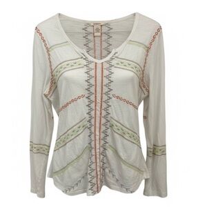 Sundance embroidered long-sleeve women's top V-neckline geometric details Medium